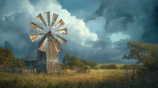 Papier peint moulin Moulin à vent dans un paysage pastoral