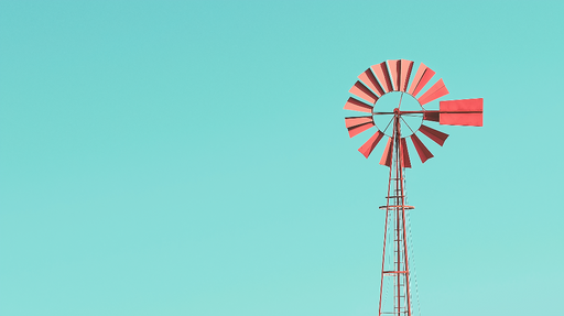 Papier peint moulin Moulin à vent rouge sur fond bleu azur