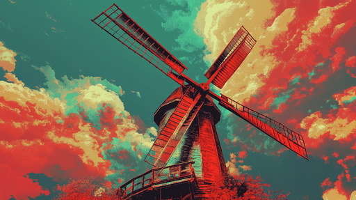 Papier peint moulin Moulin  avec des teintes flamboyantes