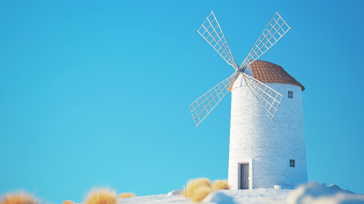 Papier peint moulin Moulin blanc sur fond bleu clair