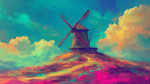 Papier peint moulin Moulin coloré sous un ciel éclatant