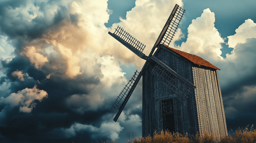 Papier peint moulin Moulin en bois sous un ciel dramatique