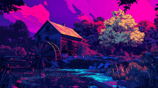 Papier peint moulin Moulin traditionnel sous un ciel