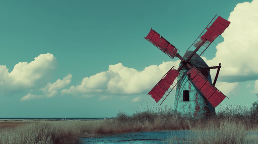 Papier peint moulin Un charmant moulin au milieu de la nature avec des tonalités vintage
