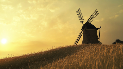 Papier peint moulin Un moulin à vent paisible au coucher de soleil