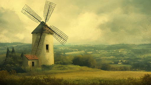 Papier peint moulin Un paysage bucolique avec un moulin ancien