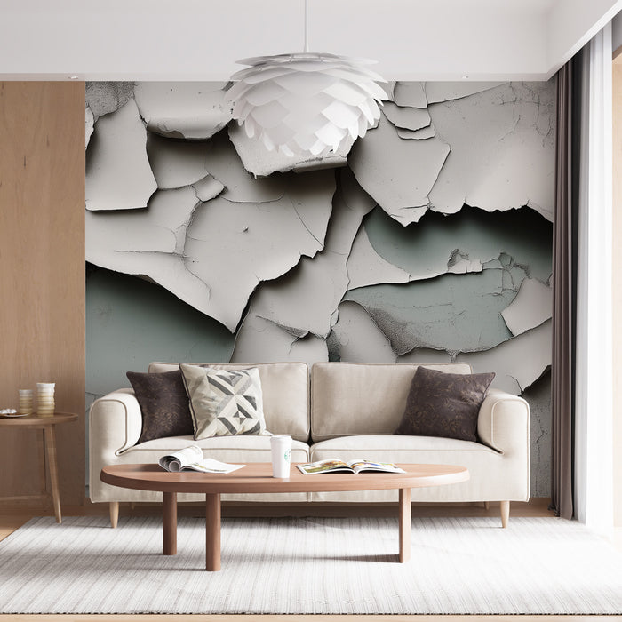 Papier peint effet mur abîmé avec textures de peinture écaillée pour salon moderne
