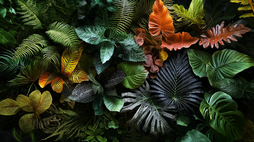 Papier peint mur végétal Feuilles exotiques aux teintes variées