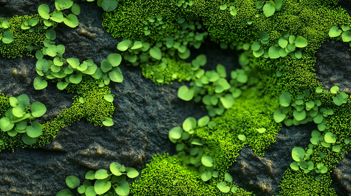 Papier peint mur végétal Mosaïque de feuillages verts sur fond sombre