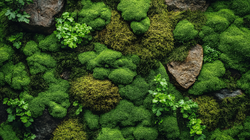 Papier peint mur végétal Mousse verdoyante et pierres naturelles