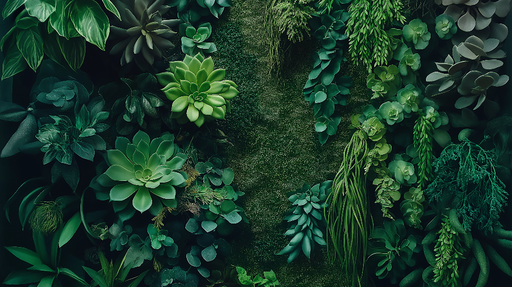 Papier peint mur végétal Mur de succulentes vertes luxuriantes