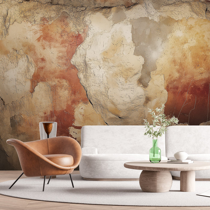Papier peint mural antique avec textures et couleurs inspirées des fresques anciennes pour salon élégant