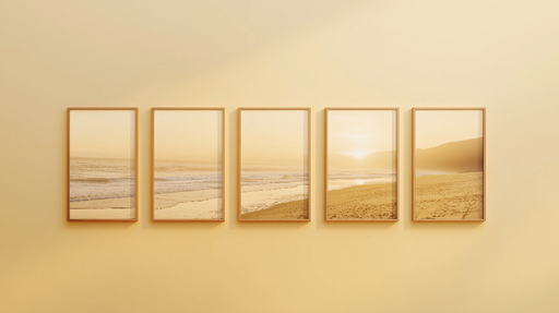 Papier peint mural imitation tableau Scènes de plage dorées au coucher de soleil