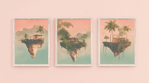 Papier peint mural paysage onirique Maisons flottantes sur des îles suspendues