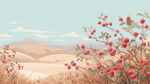 Papier peint mures sauvages Un paysage apaisant avec des ramiers rouges