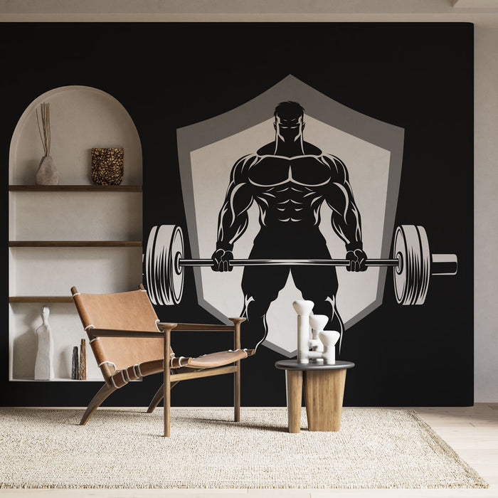 Papier peint musculation | Silhouette de culturiste avec barre