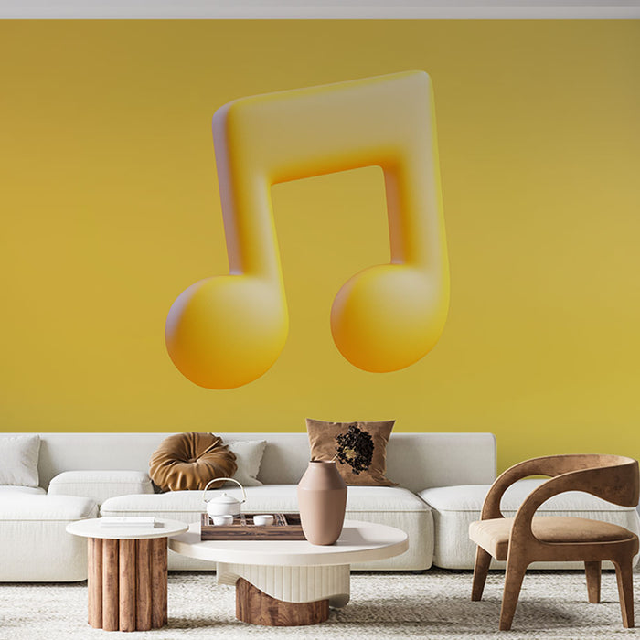 Papier peint musique | Note de musique en 3D sur fond jaune vif