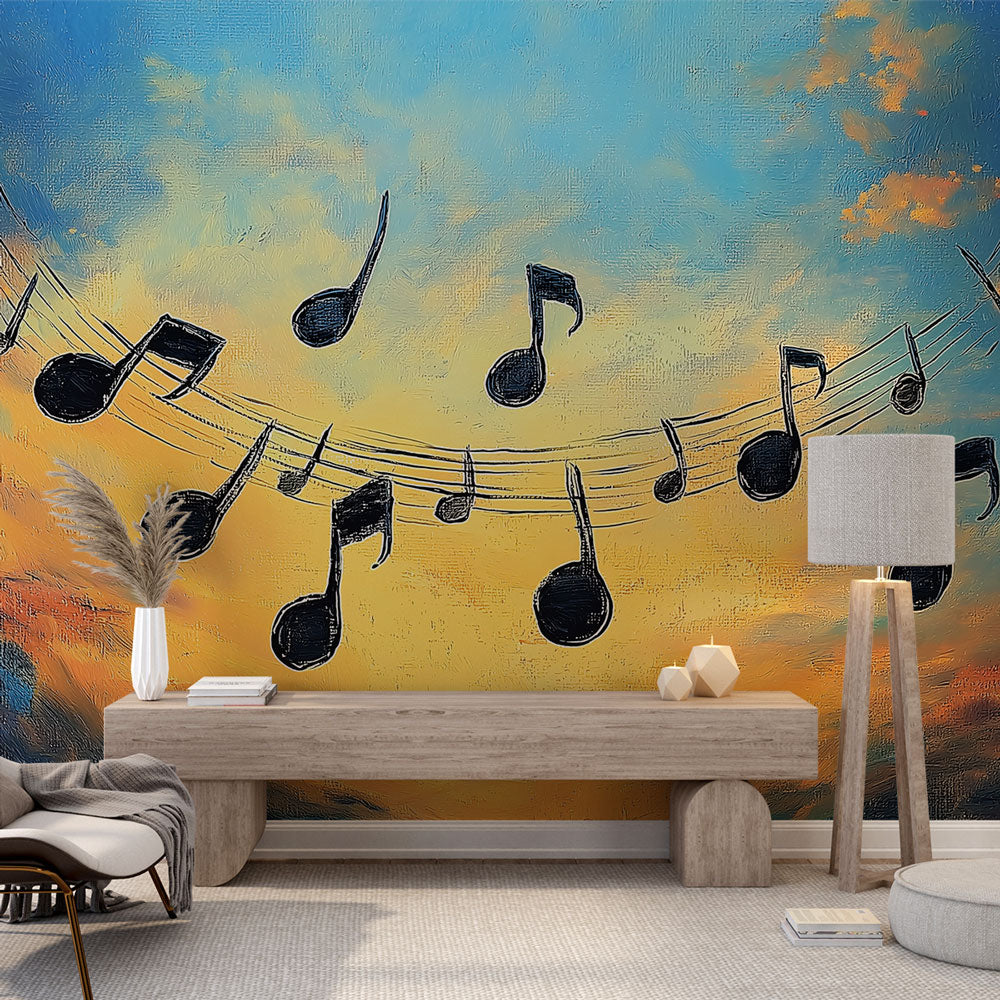 Tenture Murale Vintage Notes De Musique Cassées - Extra Large, Tissu Polyester - Neuf