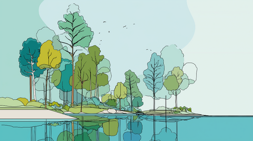 Papier peint nature abstraite Paysage contemporain de arbres colorés et rivière paisible