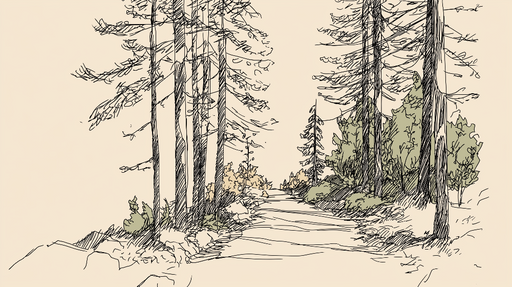 Papier peint nature Illustration de sentier en forêt avec des arbres et buissons