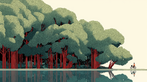 Papier peint nature Paysage forestier apaisant avec cycliste