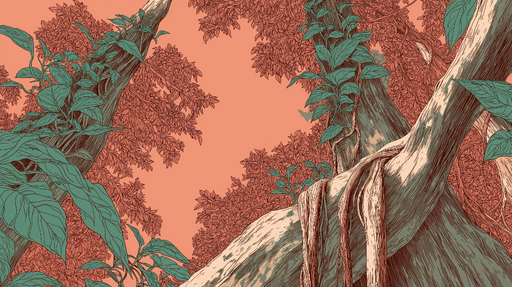 Papier peint nature tropicale Un enchevêtrement de feuillage sur un fond rouille