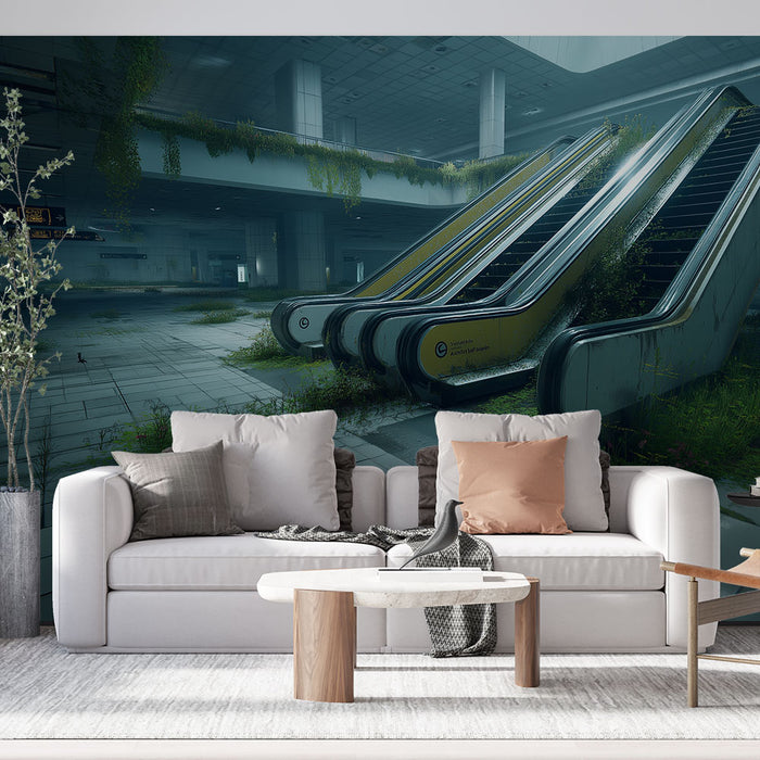 Papier peint nature urbaine | Escaliers mécaniques envahis par la végétation