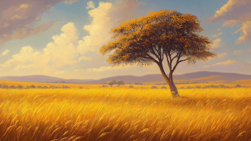 Papier peint naturel Champ doré avec un arbre majestueux