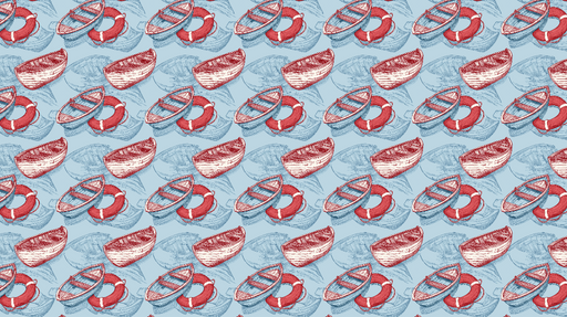 Papier peint nautique Bateaux et bouées aux tons rouges et bleus