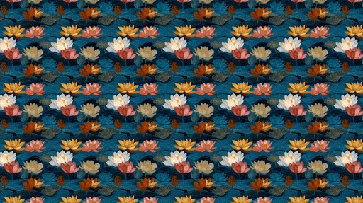 Papier peint nénuphars Élégants motifs de fleurs aquatiques sur un fond bleu