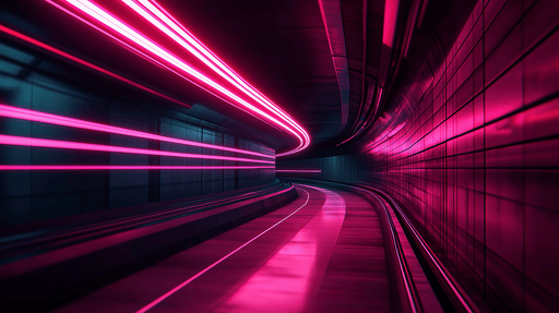 Papier peint néon Tunnel futuriste avec lumières roses