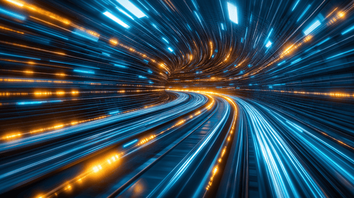 Papier peint néon Vagues de lumière futuristes en bleu et orange