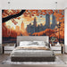 Papier peint paysage urbain de New York avec arbres aux feuilles dorées pour chambre moderne