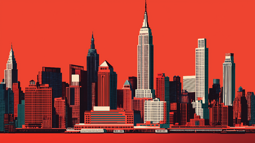 Papier peint New York Silhouette artistique des gratte-ciel de New York sur fond rouge