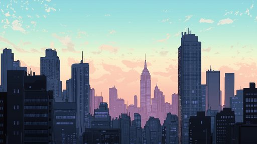 Papier peint New York Silhouette de la ville au crépuscule avec un ciel pastel