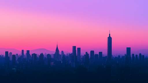 Papier peint New York Silhouette des gratte-ciel au crépuscule avec dégradé de couleurs