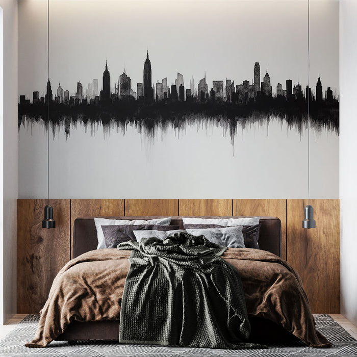 Papier peint urbain monochrome avec silhouette de New York pour chambre moderne