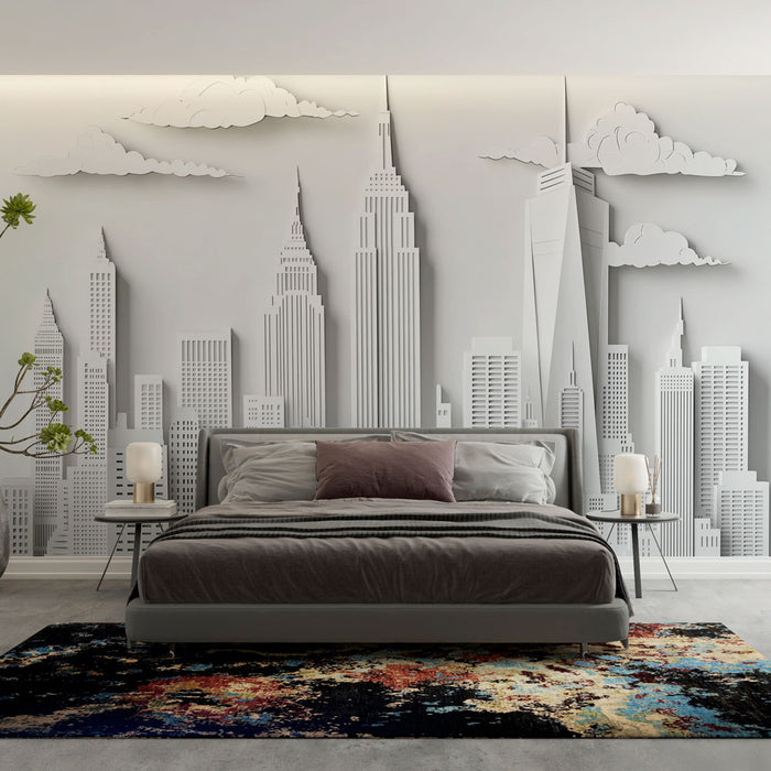 Papier peint New York | Skyline architecturales modernes en relief