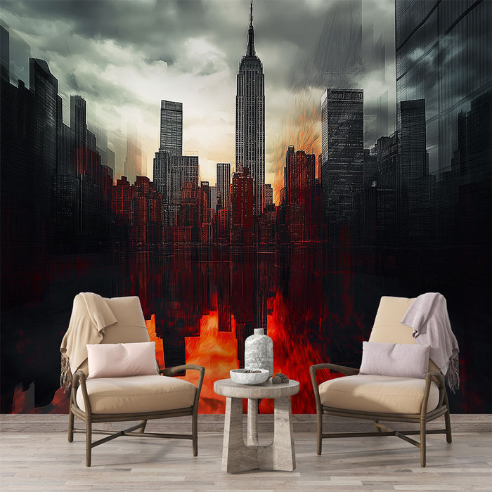 Papier peint panoramique New York skyline au crépuscule pour salon moderne et urbain