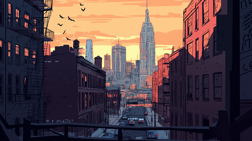 Papier peint New York Vue urbaine artistique au coucher du soleil