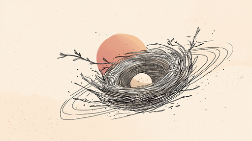 Papier peint nid d'oiseau Illustration délicate d'un nid avec un œuf au lever du soleil