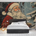 Papier peint vintage de Noël avec illustration du Père Noël pour décoration de chambre festive.