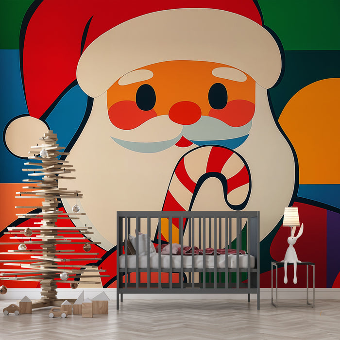 Papier peint Noël | Santa Claus coloré avec bonbon sucré