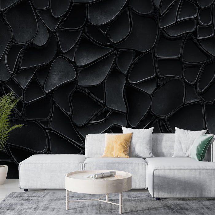 Papier peint noir abstrait | Motif ondulé en relief sur fond noir