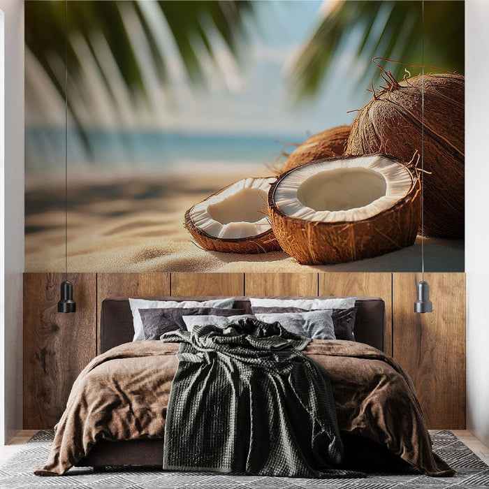 Papier peint noix de coco | Détente tropicale sur fond de plage