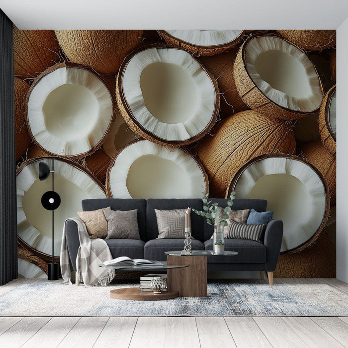 Papier peint noix de coco | Motif frais et tropical de coques de noix de coco