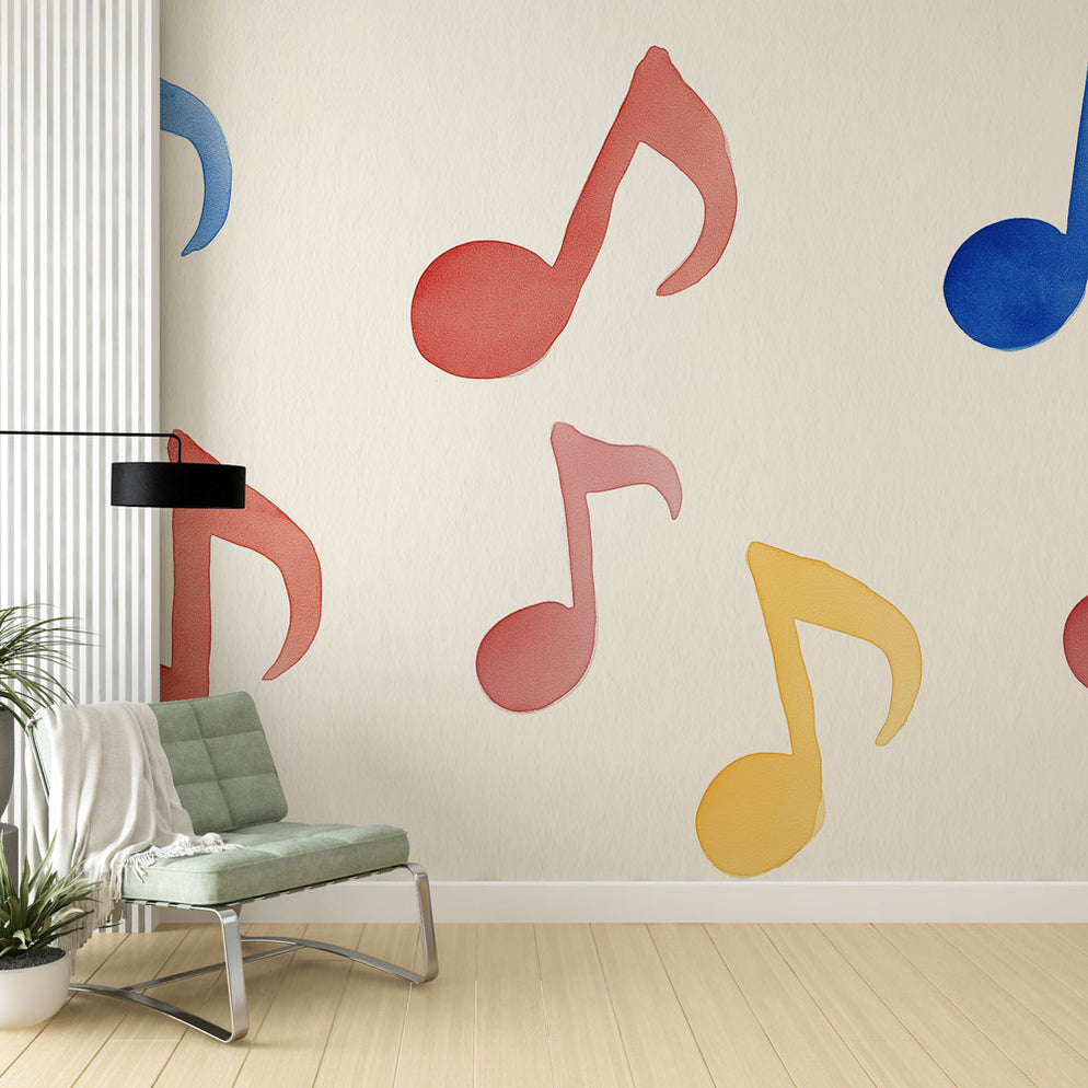 Papier peint notes de musique | Motifs aquarelle colorés de notes de m ...