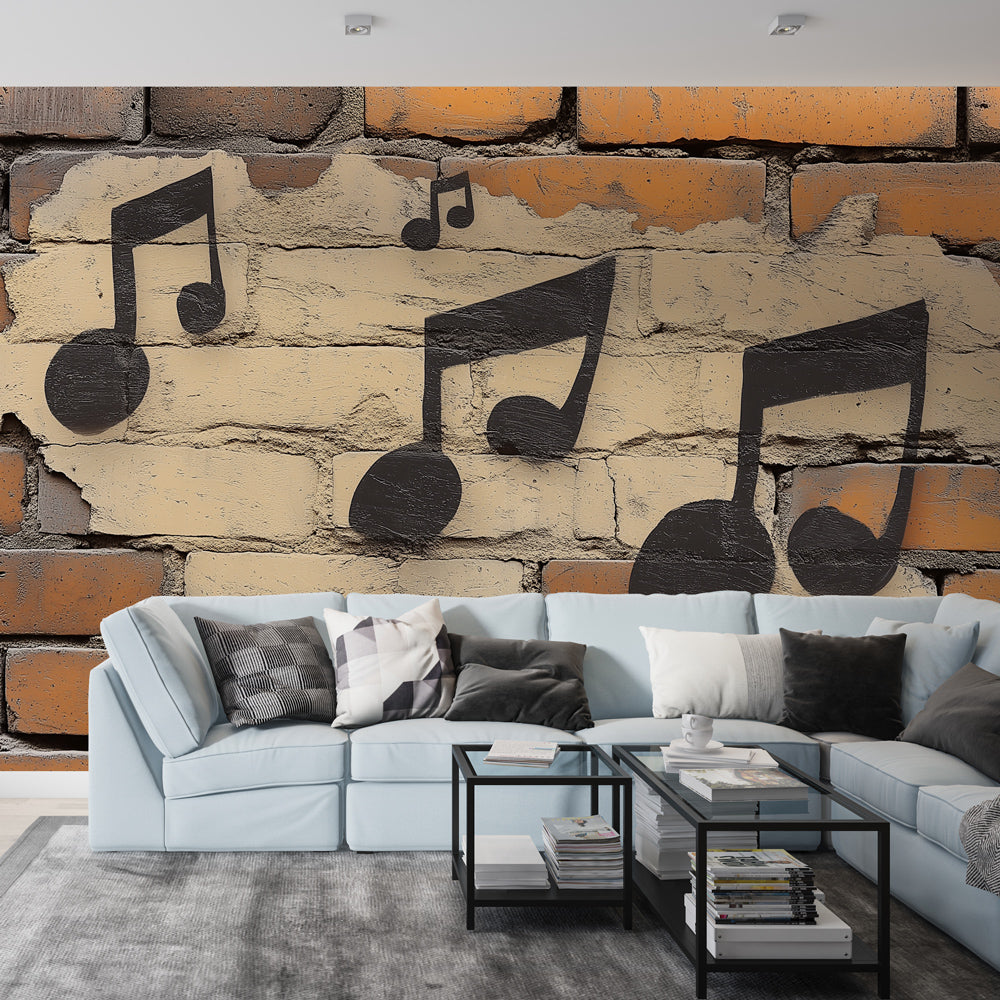 Papier peint notes de musique | Mur en briques avec motifs musicaux gr ...