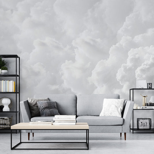 Papier peint nuage réaliste | Blanc et gris