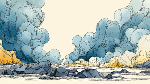 Papier peint nuages abstraits Un paysage onirique de nuages éthérés et rochers texturés